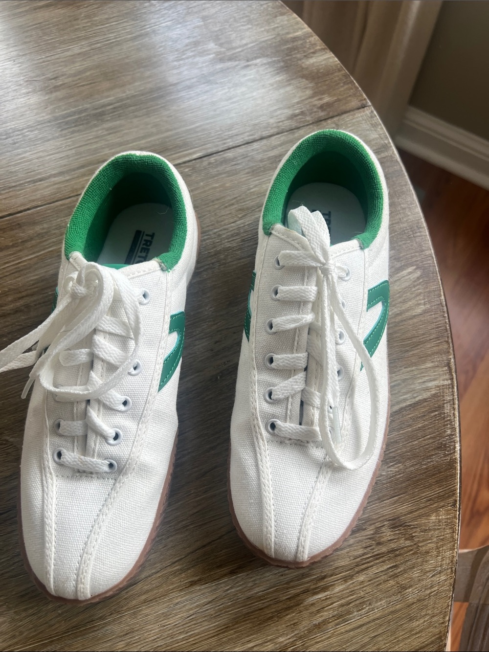 Tretorn White Canvas Sneakers with Green Accents